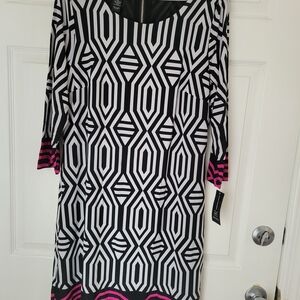 XL INC International Concepts Black and Pink Long Sleeve Dress